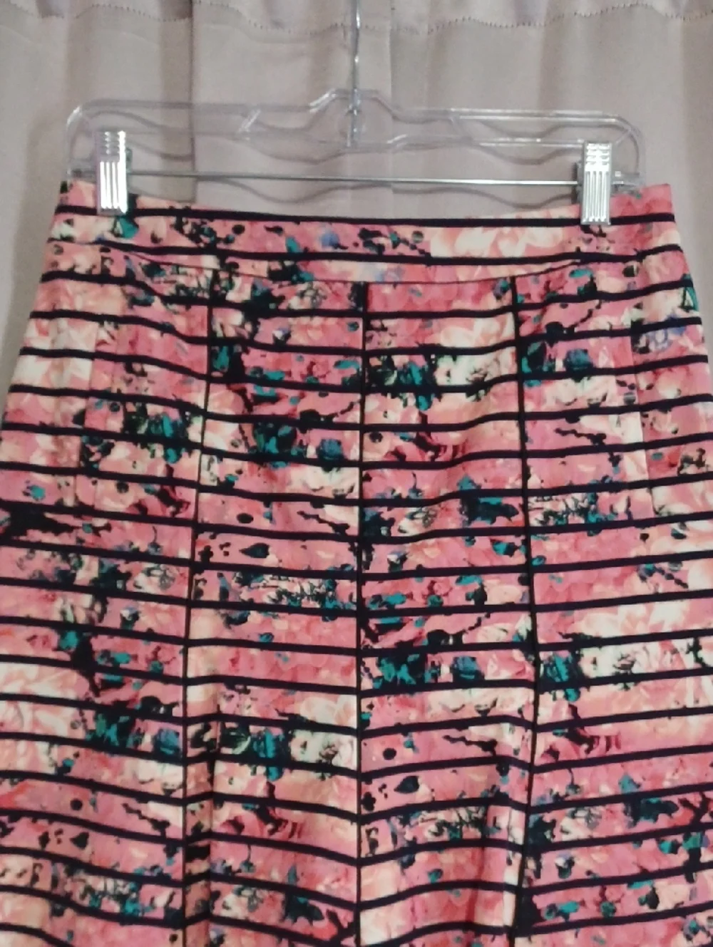 Banana Republic Pink Floral Striped Fit&Flare Skater Skirt Pink Black Pockets